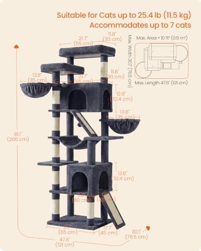 Feandrea Large Cat Tree, 81.1" Tall Sturdy Cat Tower - Image 6