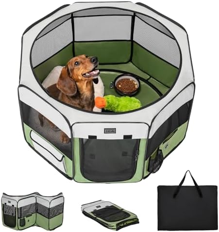 PETSFIT Portable Dog Playpen 36", Removable Waterproof Mat, Zippered Roof by Petsfit