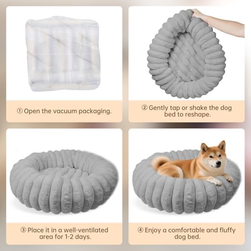 Donut Small Dog Bed Round Calming Kitten & Puppy Bed, 20in Grey - Image 6