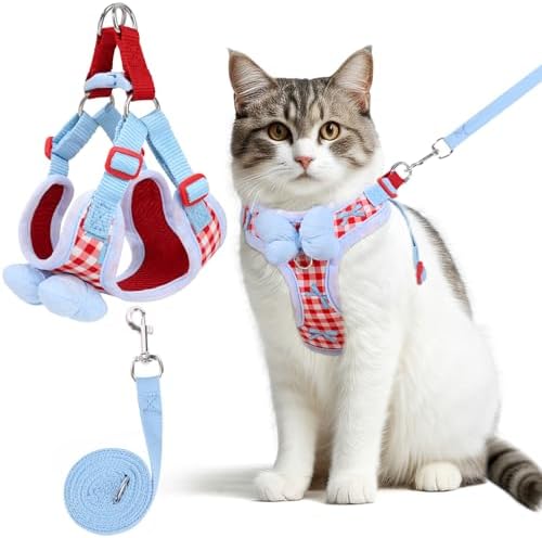 Cat Harness and Leash Set, Escape Proof Soft Vest Walk Red Medium by NCMAMA