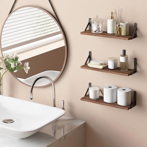 YGEOMER 16.5 Inch Floating Wall Shelves, Dark Carbonized Pine - Image 6
