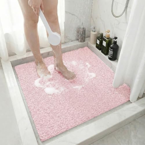 Square Shower Mat Non Slip, 24 x 24 Inch PVC Loofah Bath Mat by BLESWIN