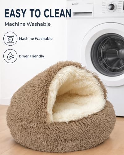 ShinHye Round Plush Fluffy Hooded Cat Bed Cave, Cozy - Image 5