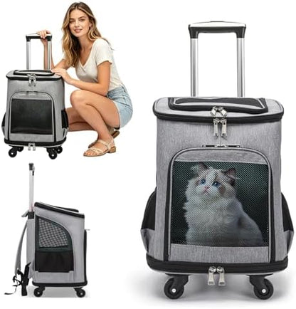 PETCUTE Wheeled Pet Carrier Backpack, Pet Travel Carrier by PETCUTE