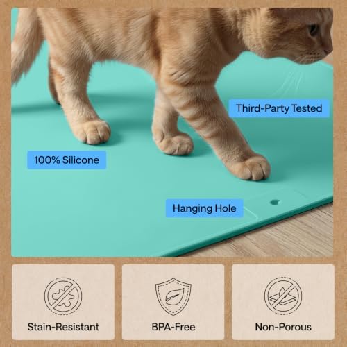 GORILLA GRIP Cat Litter Box Mat, Easy Clean Silicone Mats, 35x23 Turquoise - Image 6