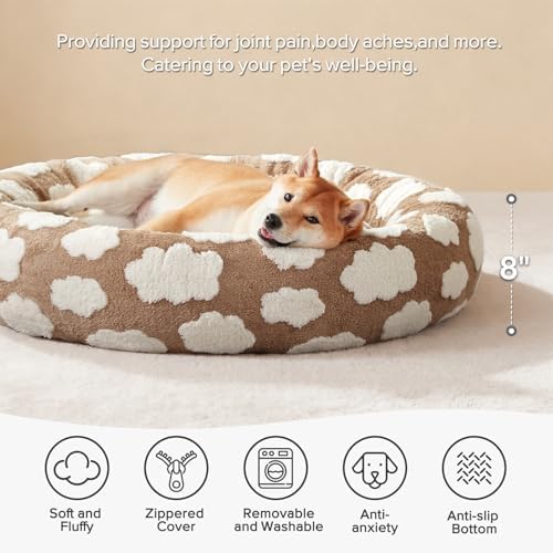 JOEJOY Jacquard Donut Round Small Dog Beds, Removable Washable Cover, Cute - Image 2