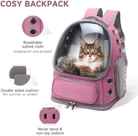 Cawypety Cat Backpack Carrier Large Space Bubble Backpack up to 12lbs Pink - Image 6