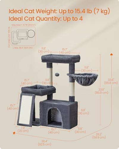 Feandrea Cat Tree, 33.8" Cat Tower, Scratching Posts and Ramp, Dark Gray - Image 5