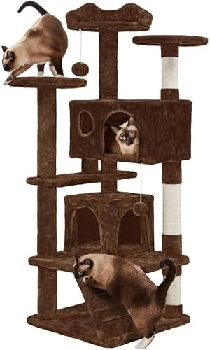 Yaheetech 54in Cat Tree Tower, 2 Caves, Kitten-Ear Perch & Scratching Posts by Yaheetech