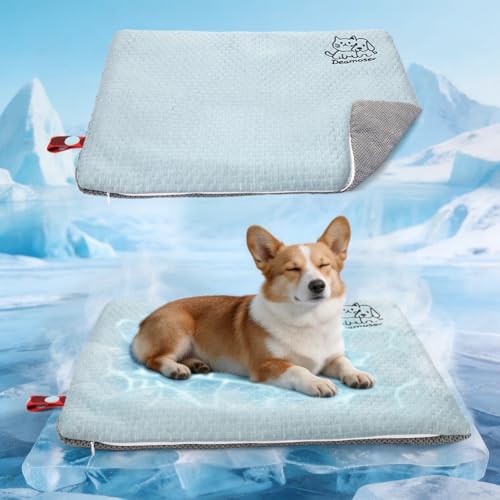 Dual-Sided Cooling Mat for Dogs & Cats – Ice Silk & Corn Fleece, Washable Pet by Deamoser