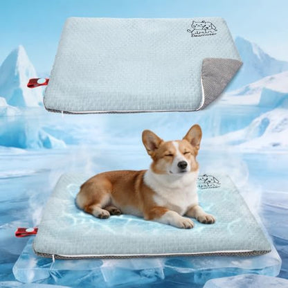 Dual-Sided Cooling Mat for Dogs & Cats – Ice Silk & Corn Fleece, Washable Pet by Deamoser