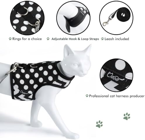 Cat Harness and Leash Set Escape Proof, Polka Dot Black - Image 4