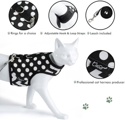 Cat Harness and Leash Set Escape Proof, Polka Dot Black - Image 4