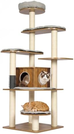 NUNU LAB Solid Wood Cat Tree for Large Cats, 69.3’’ Modern Cat Tower for Indoor by NUNULAB