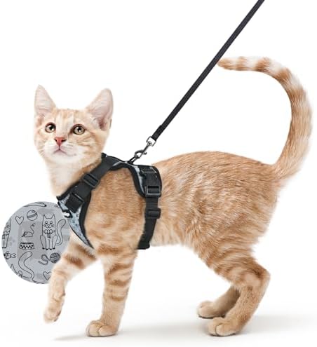 rabbitgoo Cat Harness and Leash Set, Escape Proof Vest, Doodle Gray by rabbitgoo