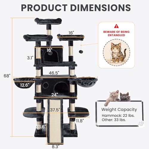 SHA CERLIN 68 Inches Multi-Level Large Cat Tree - Image 6