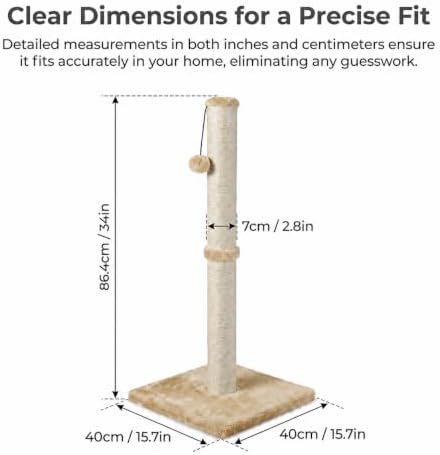 Dimaka 34" Height Tall Cat Scratching Post, Claw Scratcher - Image 2