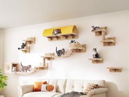 Cat Wall Furniture, 16 in 1 Cat Shelves w/Tunnel & Bridge by Homiflex
