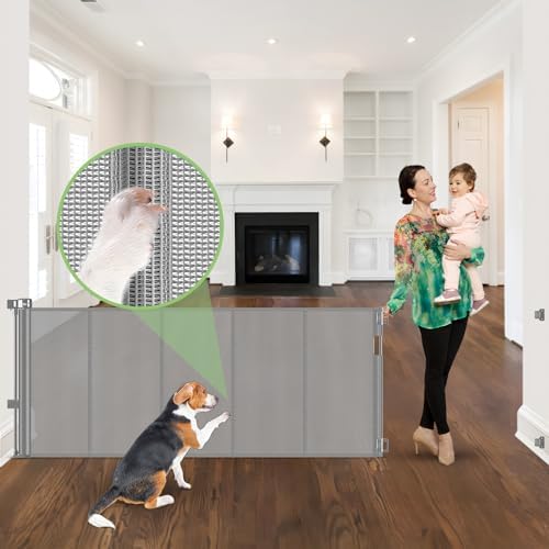 96 Inch Wide Reinforced Retractable Dog Gate, Prevents Crawling Under by BabyPetSafetyGate