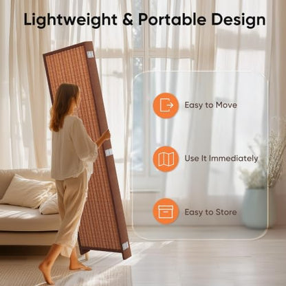 JOSTYLE 5 Panel Folding Privacy Screen 6ft Bamboo Freestanding Room Divider - Image 5