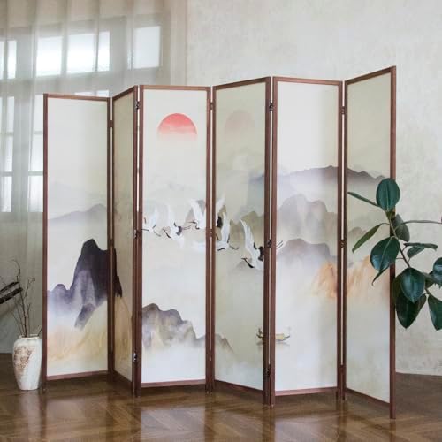 6 Panel Room Divider, 5.6 ft Tall Blackout Folding Privacy Screen by PawlaBay