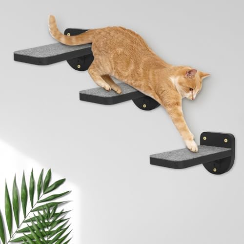 ESPETS Set of 3 Black Cat Wall Climbing Steps, Wall Mount Floating Shelves - Image 6