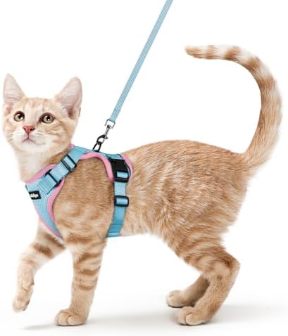 rabbitgoo Cat Harness and Leash Set, Escape Proof Vest, Light Blue & Pink by rabbitgoo