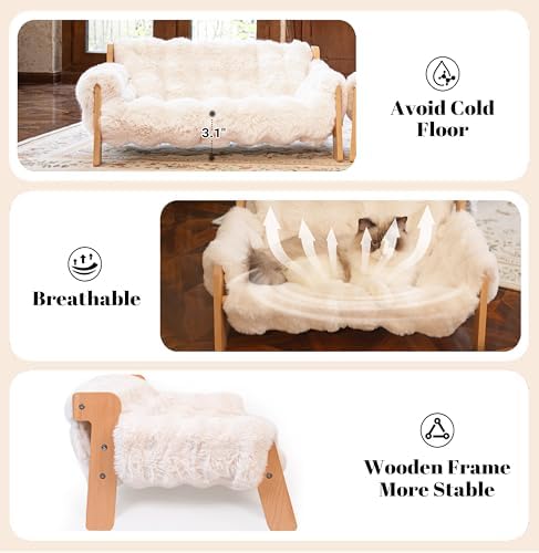 CHEERHOME PETS Elevated Cat Couch Bed Wooden Raised Kitty Sofa Lounge Chair - Image 4