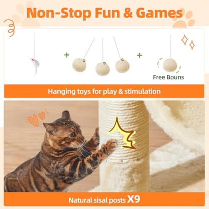 Taoqimiao Large Cat Tree, 73 in Tall Cat Tower - Image 6