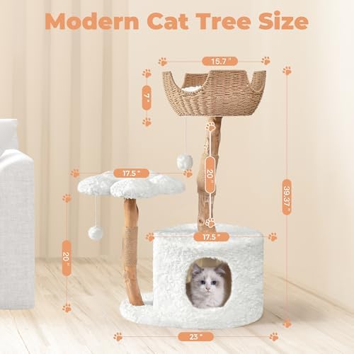 Easyego Modern Cat Tree, 39.9" Aesthetic Wood Cat Tree Tower - Image 6