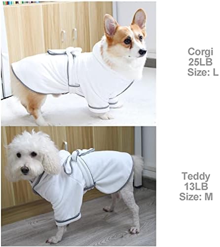 Dog Bathrobe, Microfiber Fast Drying Absorbent Hooded Bath Towel White - Image 3