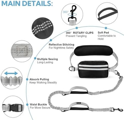 Hands Free Dog Leash with Pouch, Retractable Bungee with Double Padded Handles - Image 3