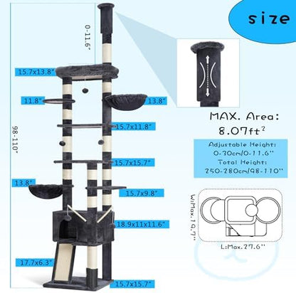 Hey-brother Cat Tree Tower, Adjustable Height, Floor to Ceiling - Image 3