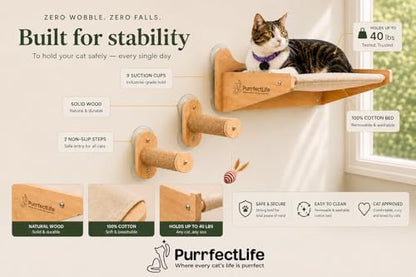 Cat Window Perch for Indoor Cats – 2-in-1 Solid Wood Cat Hammock Window Seat & - Image 6
