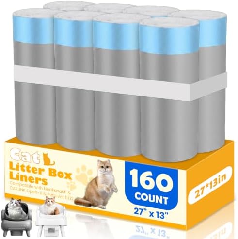 160 Count Automatic Cat Litter Box Liners Bags 27"x13" Drawstring Handle by Unknown