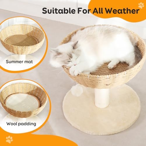 Small Cat Tree with 17.5-Inch Woven-Style Bed and Scratching Post - Image 5