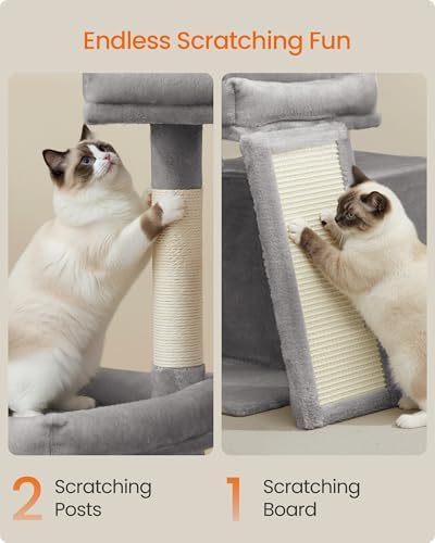 Feandrea Cat Tree, 33.8" Cat Tower, Scratching Posts and Ramp, Dove Gray - Image 6