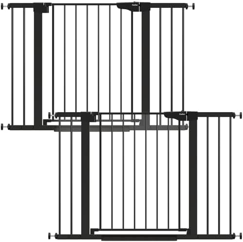 Cumbor 2 Pack 30-46" Baby Gate for Stairs, Auto Close Dog Gate Indoor Black by Cumbor