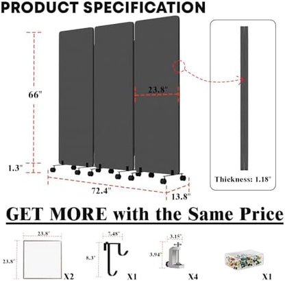 3 Panel Soundproof Room Divider W/Wheels, Office Divider - Image 3