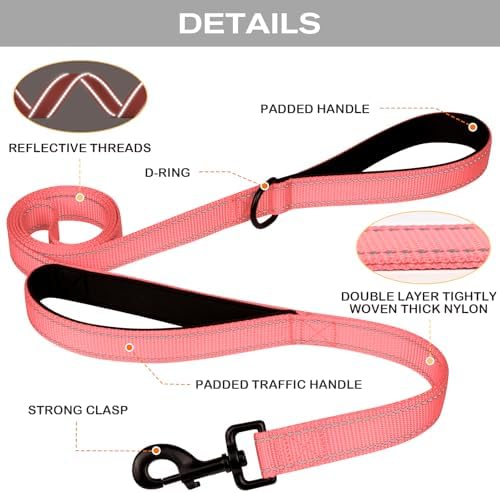 Joytale Dog Leash for Large Dogs that Pull, Double Handle, Neon Pink - Image 3