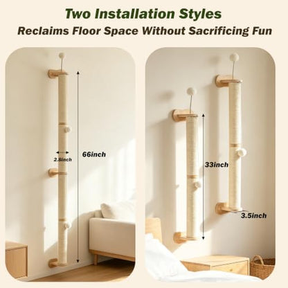 EMUST Cat Wall Scratcher 2 Pack 66", Tall Sisal Scratch Post - Image 2