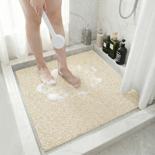 Square Shower Mat Non Slip, 24 x 24 Inch PVC Loofah Shower Mats by BLESWIN