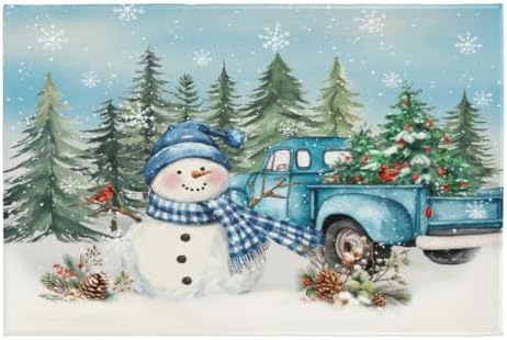 Giwawa Winter Snowman Blue Bath Rug Xmas Truck Microfiber Entryway Doormat by Giwawa