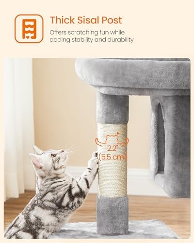 Feandrea Cat Tree, 33.1-Inch Cute Cat Tower, Plush Kitten Condo, Light Gray - Image 6