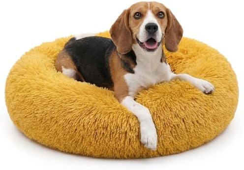nononfish Soft Plush Dog Bed, Calming Round Pet Bed by nononfish