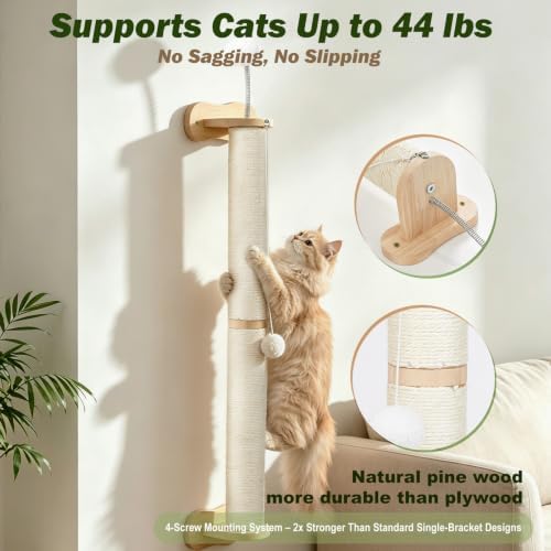 EMUST Cat Wall Scratcher 2 Pack 66", Tall Sisal Scratch Post - Image 4