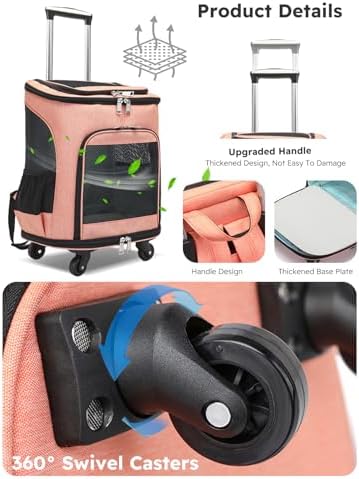 PETCUTE Wheeled Pet Carrier Backpack, Pet Travel Carrier - Image 6
