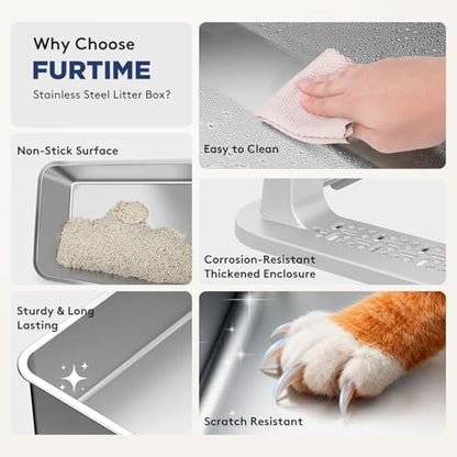 FURTIME 2 Pack Stainless Steel Cat Litter Box - Image 4