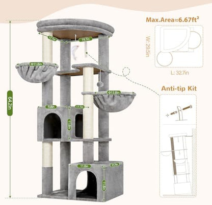 Globlazer C64 Heavy Duty Corner Cat Tree, 64in Large Cat Tower, Light Grey - Image 6
