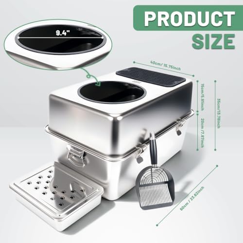 304 Stainless Steel Litter Box, XL Enclosed Litter Box - Image 5